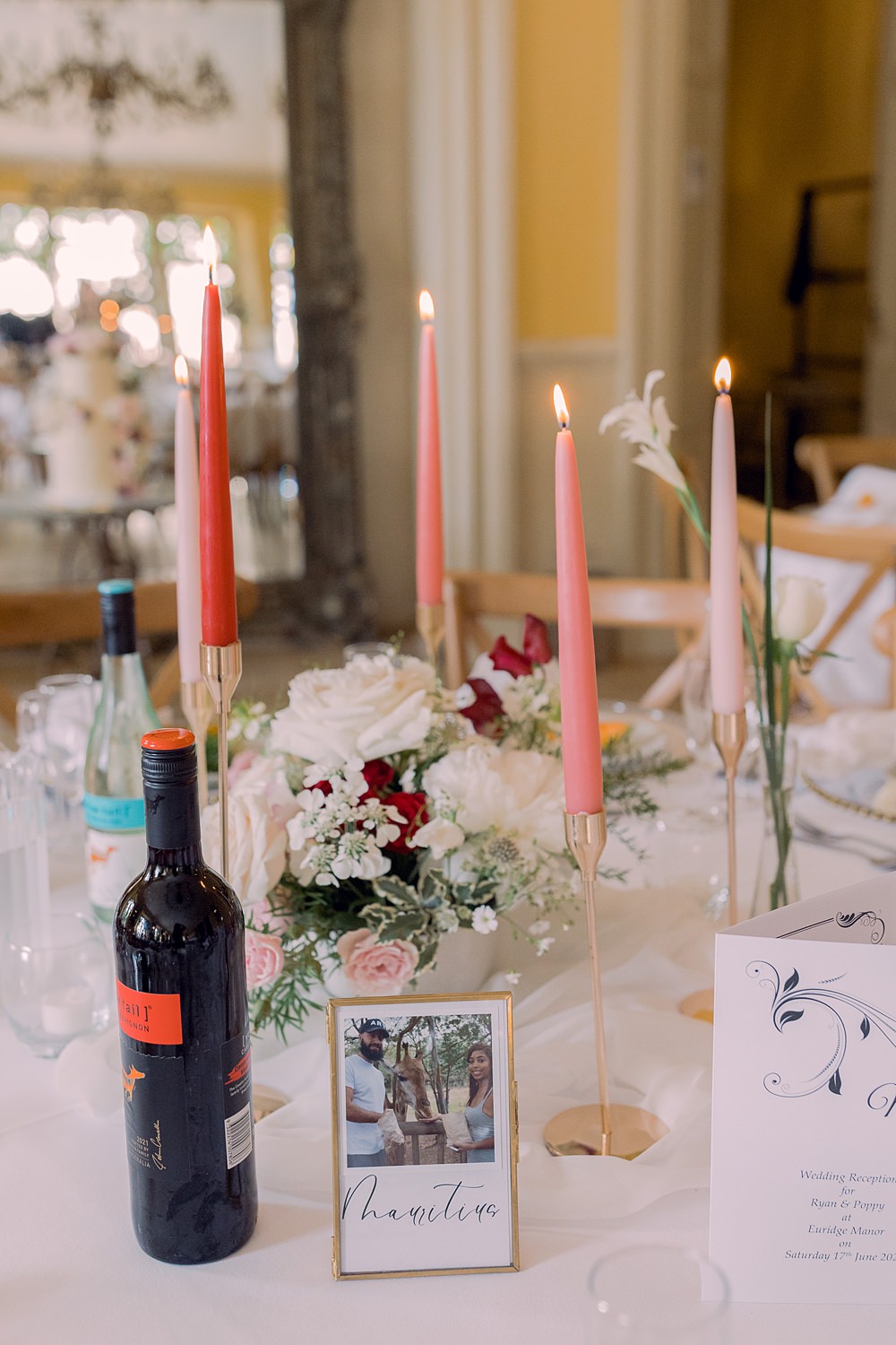 Centrepiece Flowers Candles Table Name Euridge Manor Wedding Jessy Papasavva Photography