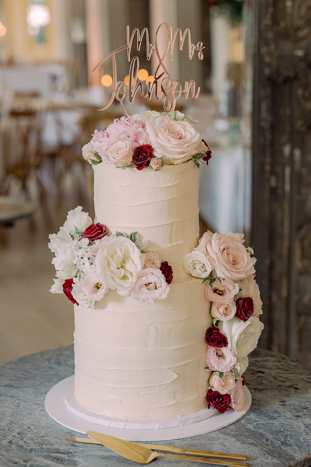 Buttercream Cake Flowers Pink Red Euridge Manor Wedding Jessy Papasavva Photography