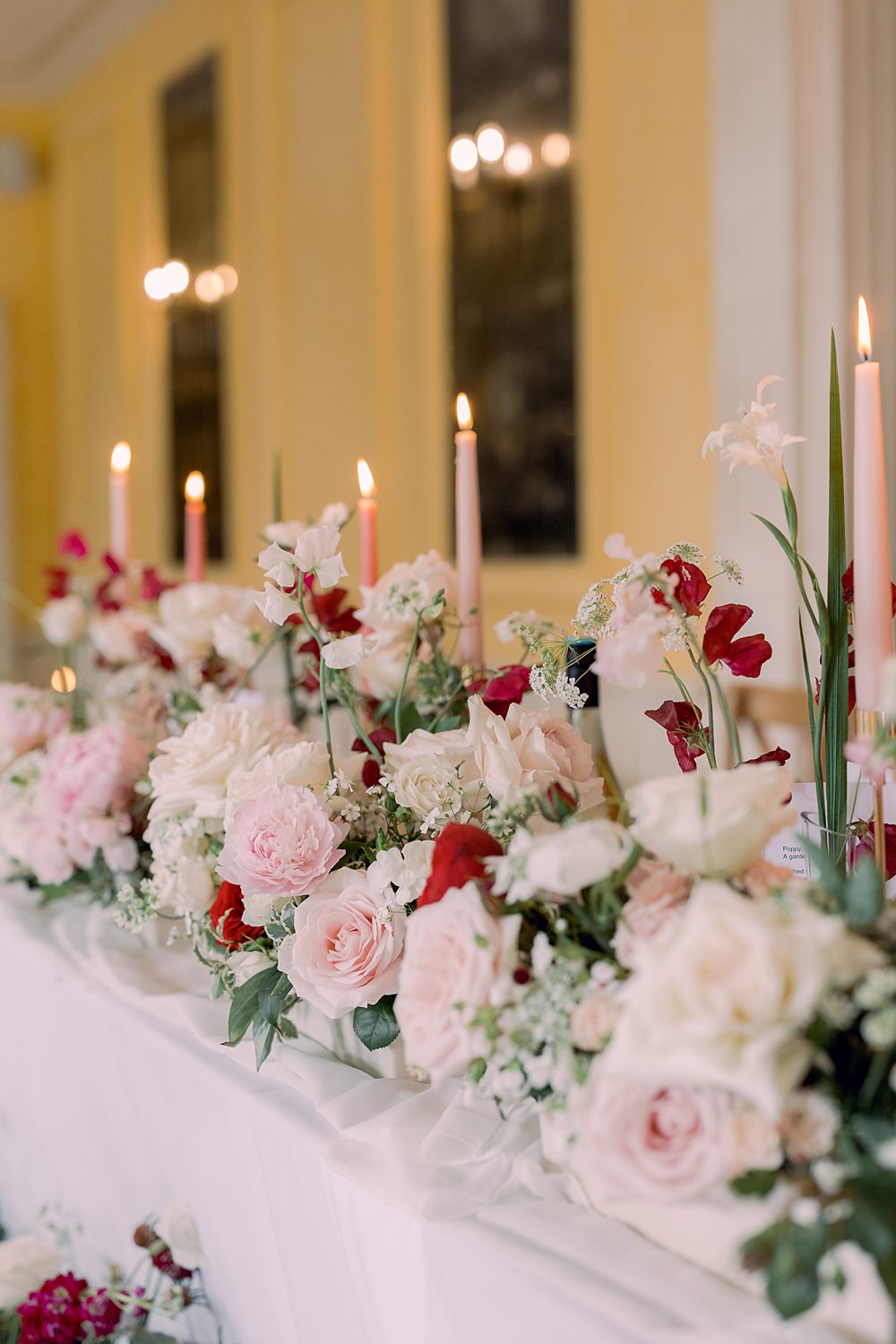 Top Table Decor Flowers Red Pink White Candles Meadow Euridge Manor Wedding Jessy Papasavva Photography