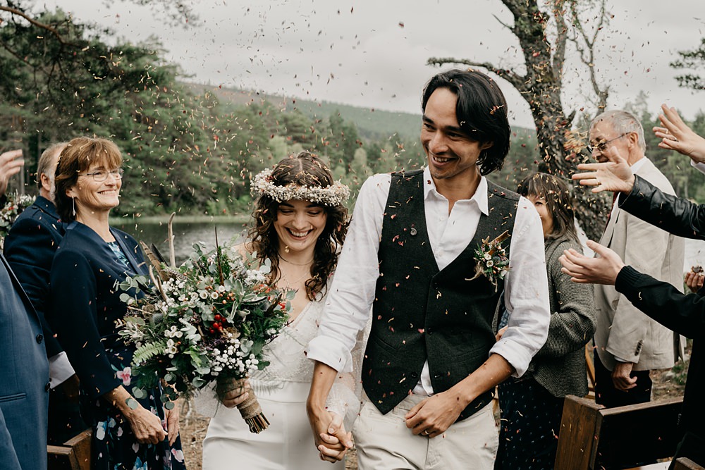 Confetti Throw Glen Tanar Lochside Wedding Scott Arlow Photography