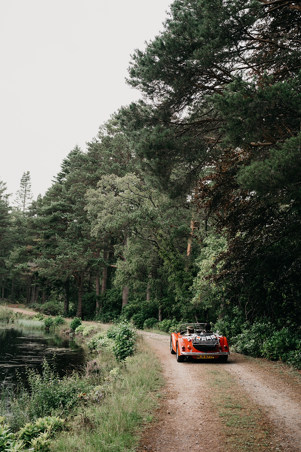 Classic Car Red Glen Tanar Lochside Wedding Scott Arlow Photography