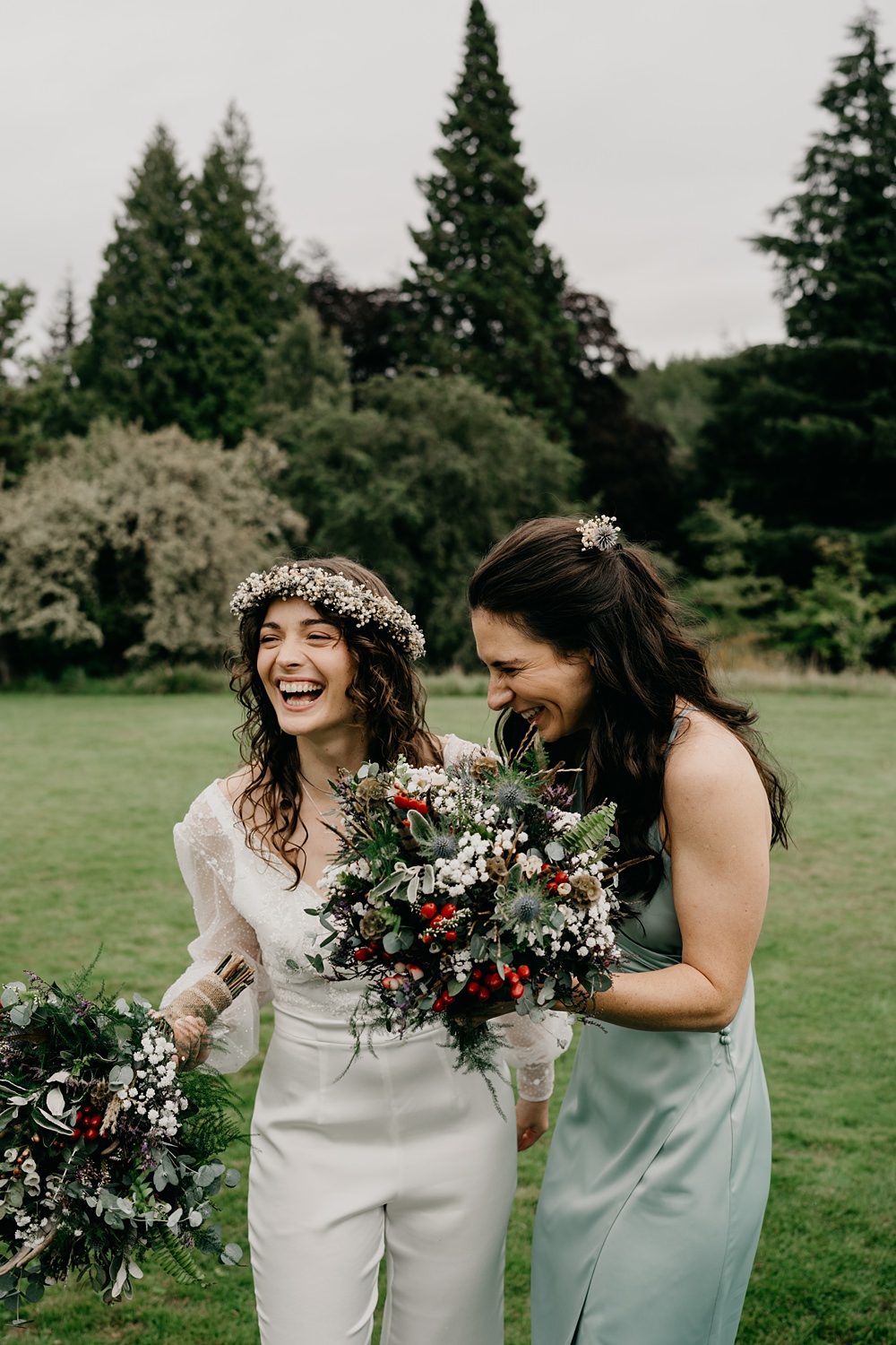 Bridesmaid Bouquet Greenery Glen Tanar Lochside Wedding Scott Arlow Photography