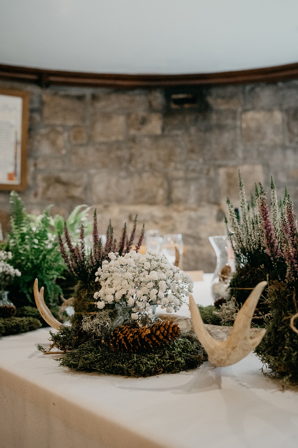 Decor Table Heathers Antlers Glen Tanar Lochside Wedding Scott Arlow Photography
