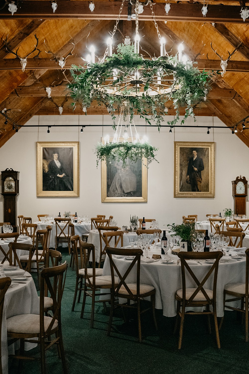 Round Tables Reception Room Glen Tanar Lochside Wedding Scott Arlow Photography