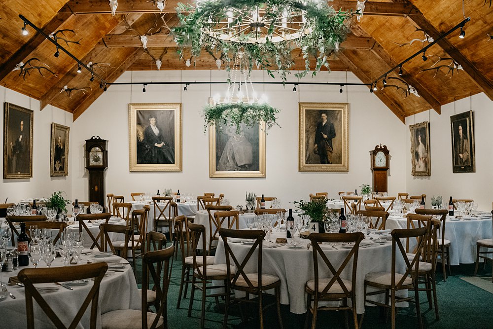 Round Tables Reception Room Glen Tanar Lochside Wedding Scott Arlow Photography