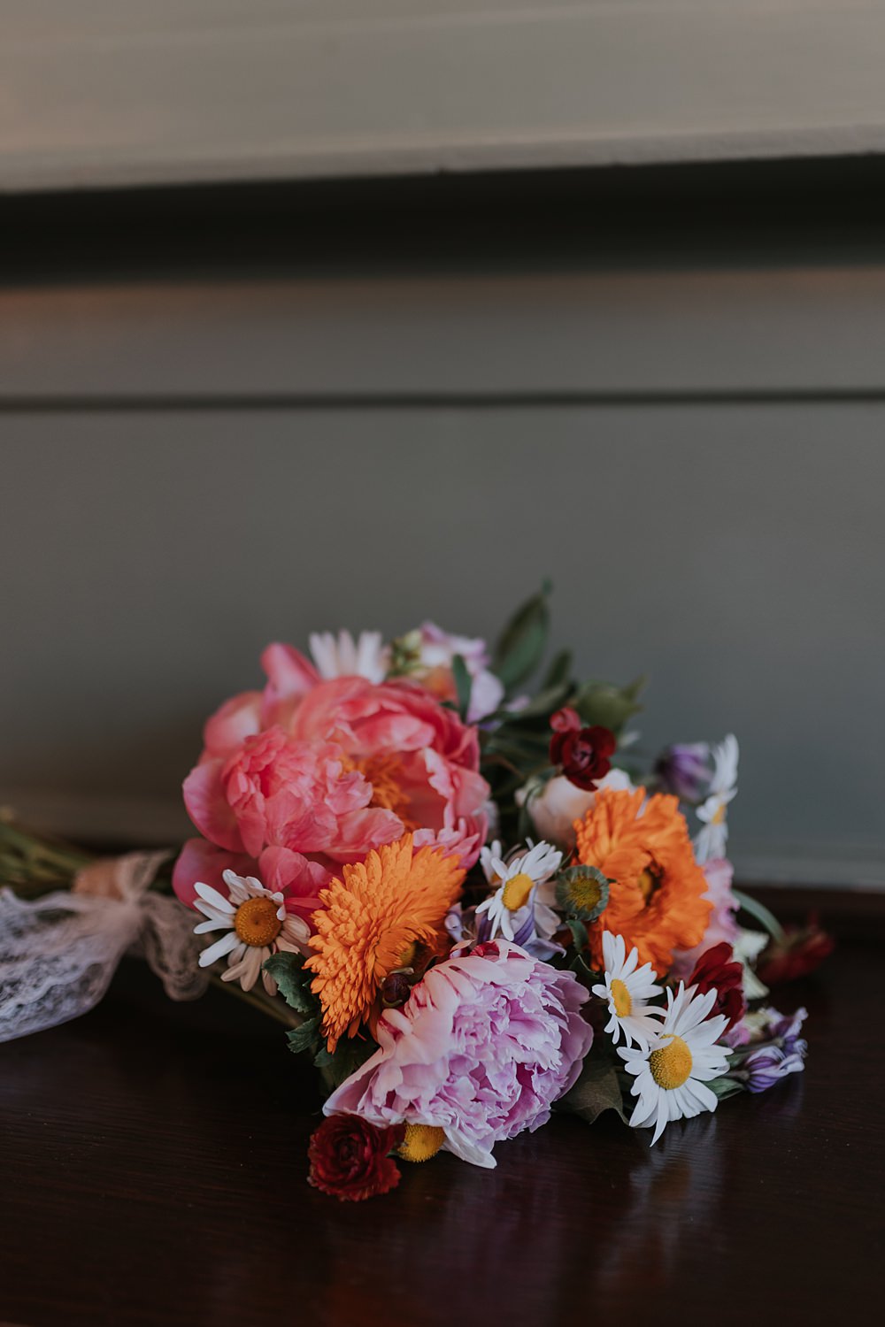 Home SW15 Wedding Grace Pham Photography Bouquet Flowers Bride Colourful Peony Daisy