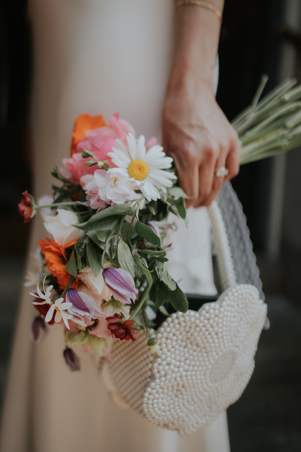 Bouquet Flowers Bride Colourful Peony Daisy Bag Home SW15 Wedding Grace Pham Photography
