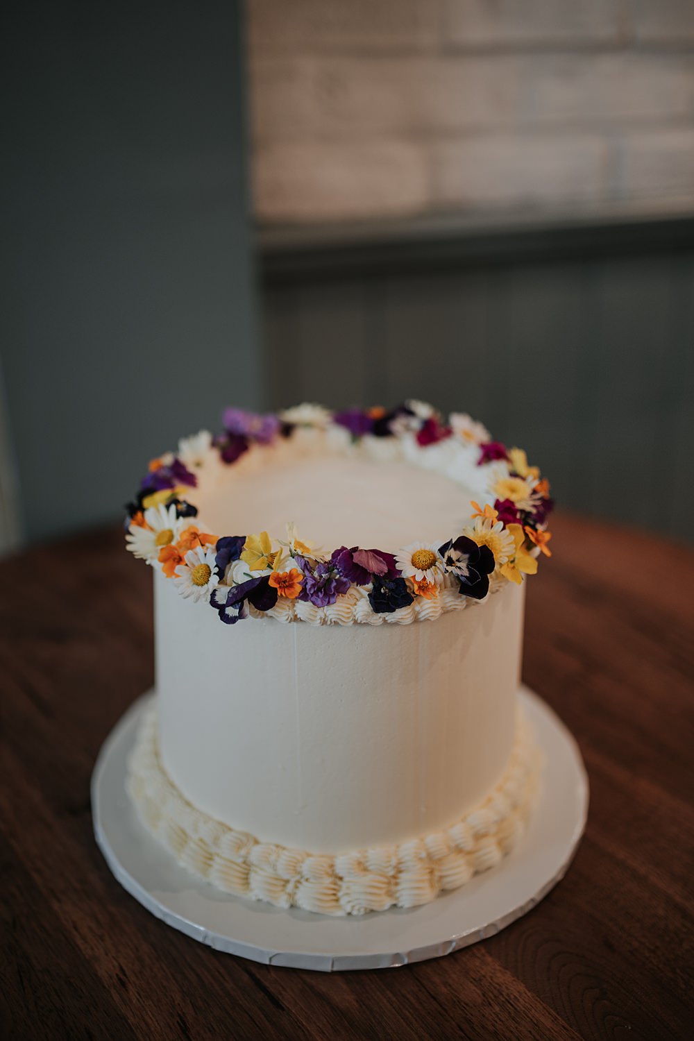 Single Tier Iced Cake Flowers Home SW15 Wedding Grace Pham Photography