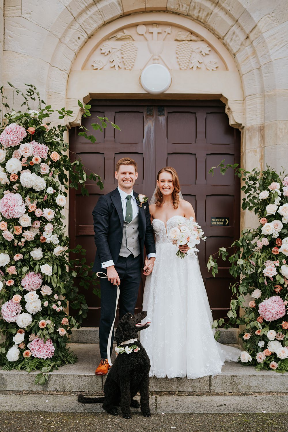 Limepark Wedding Sheena T Photography Flower Pillars Arrangements Backdrop Doorway Dog