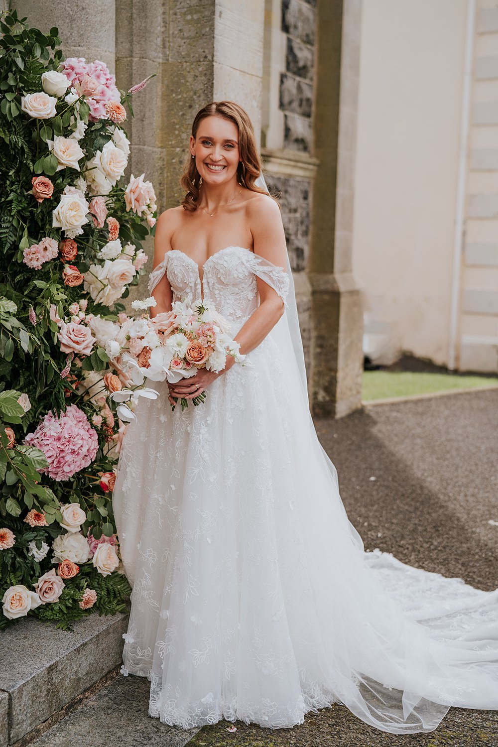 Bride Dress Off Shoulder Lace Train 3D Flowers Martina Liana Limepark Wedding Sheena T Photography
