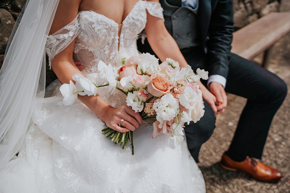 Bride Bouquet Flowers Peach White Rose Orchid Cosmos Sweet Pea Limepark Wedding Sheena T Photography