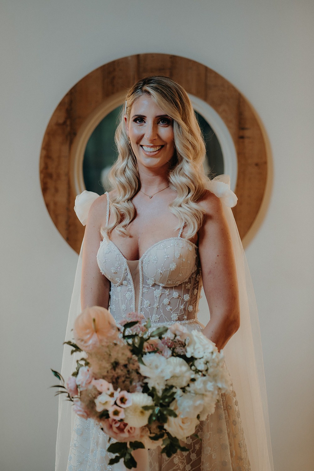 Pronovias Flower Appliqué Dress Bride Straps Skirt Tulle Outdoor Surrey Wedding Kit Myers Photography