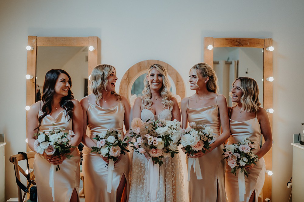 Champagne Satin Bridesmaid Dresses Outdoor Surrey Wedding Kit Myers Photography