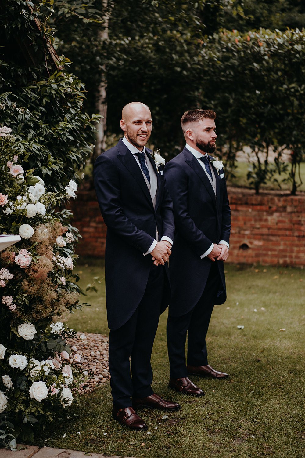 Groom Groomsmen Navy Suit Tails Tie Waistcoat Outdoor Surrey Wedding Kit Myers Photography