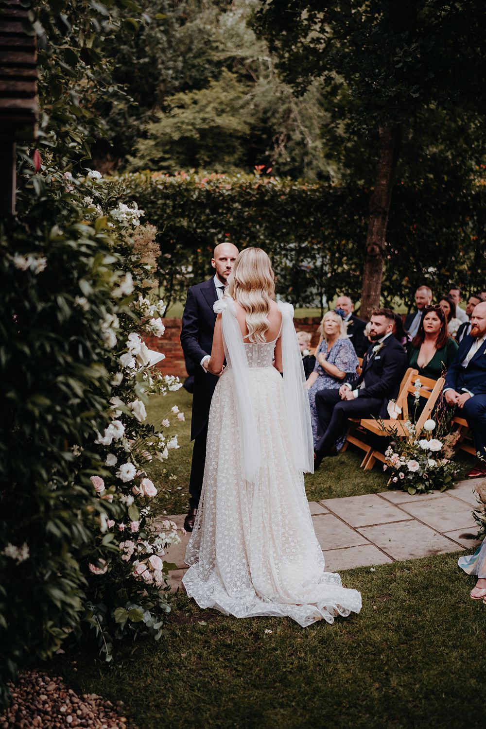 Pronovias Flower Appliqué Dress Bride Straps Skirt Tulle Outdoor Surrey Wedding Kit Myers Photography