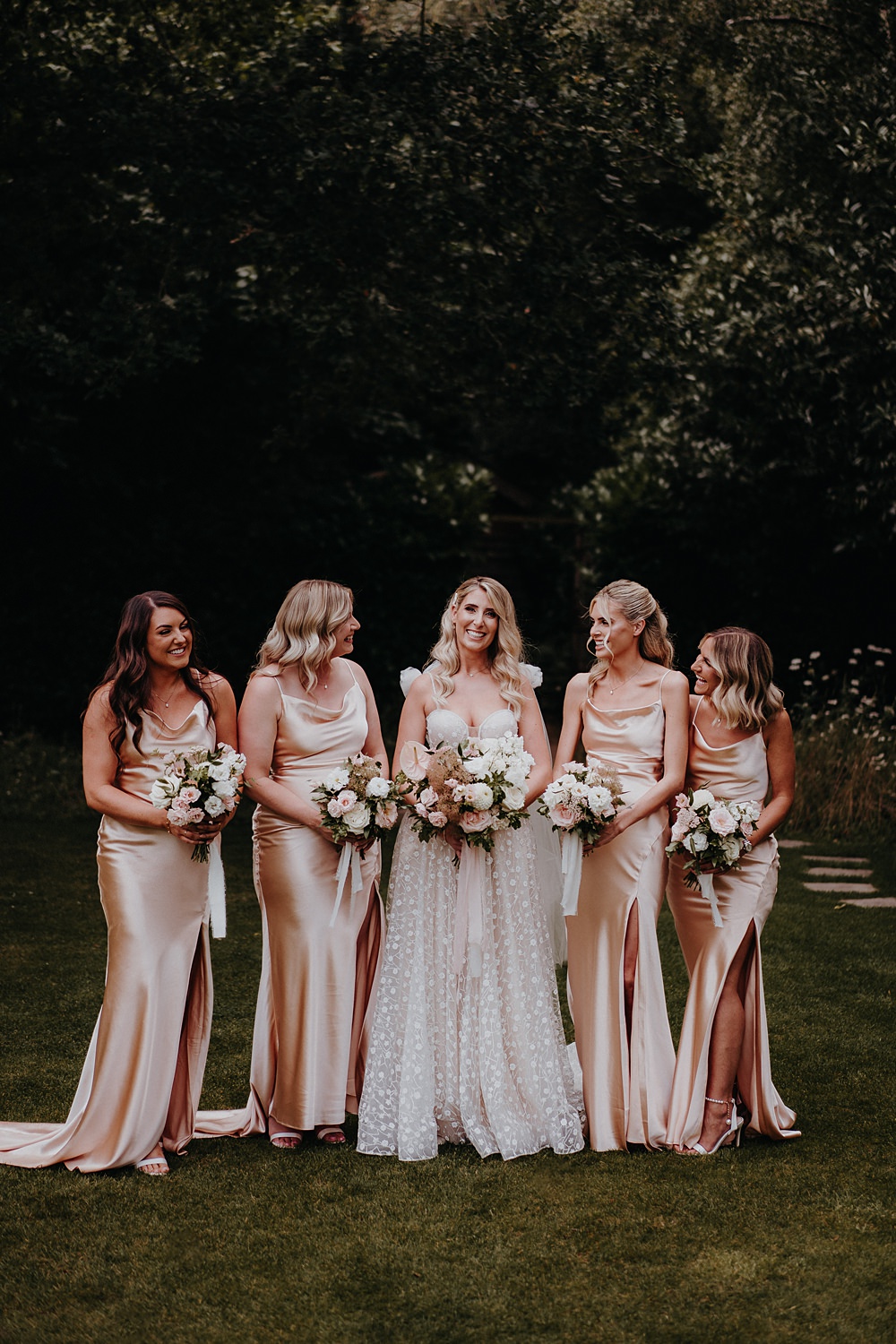 Champagne Satin Bridesmaid Dresses Outdoor Surrey Wedding Kit Myers Photography