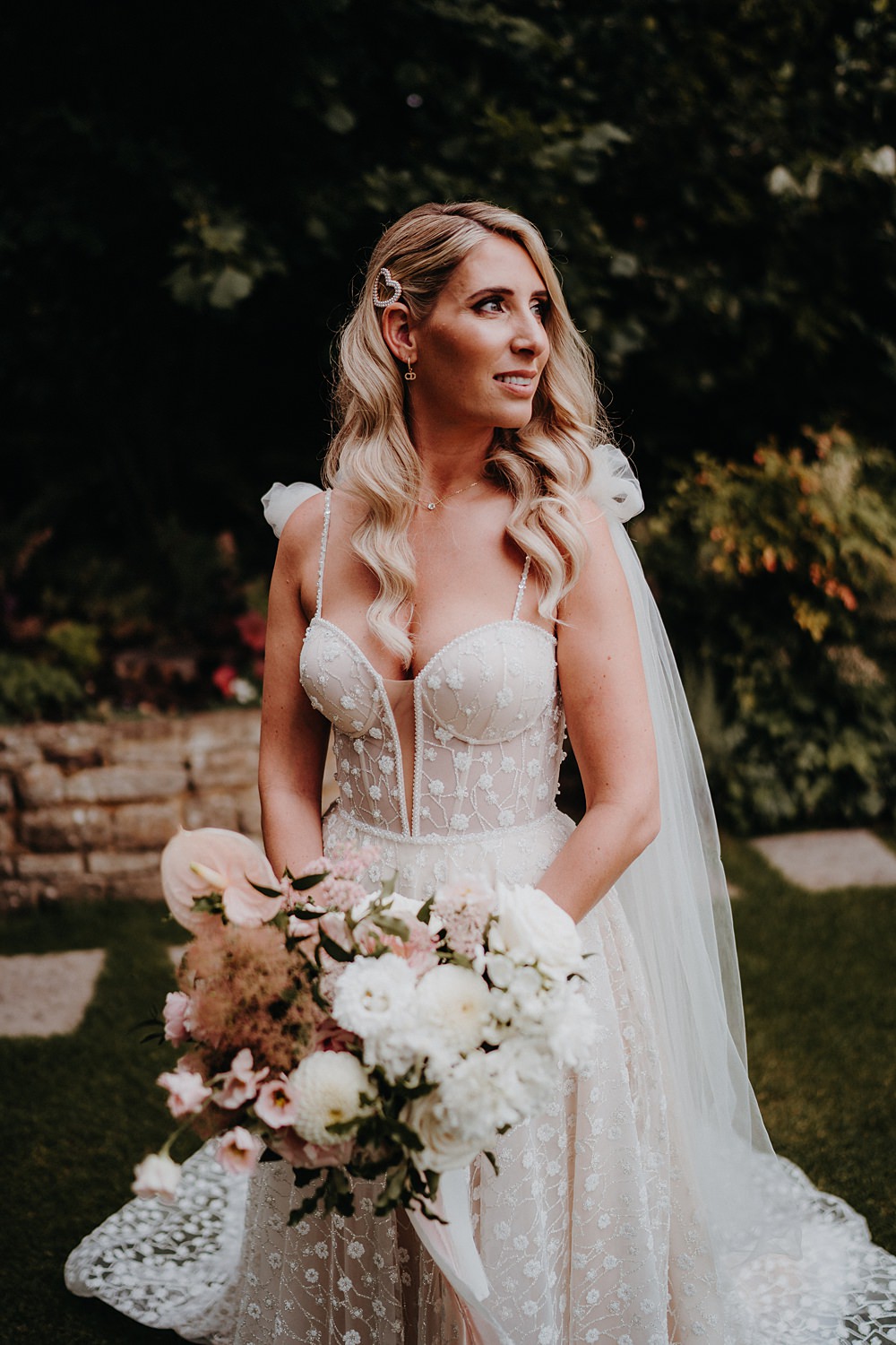 Bouquet Flowers Bride White Cream Dahlia Rose Anthurium Outdoor Surrey Wedding Kit Myers Photography
