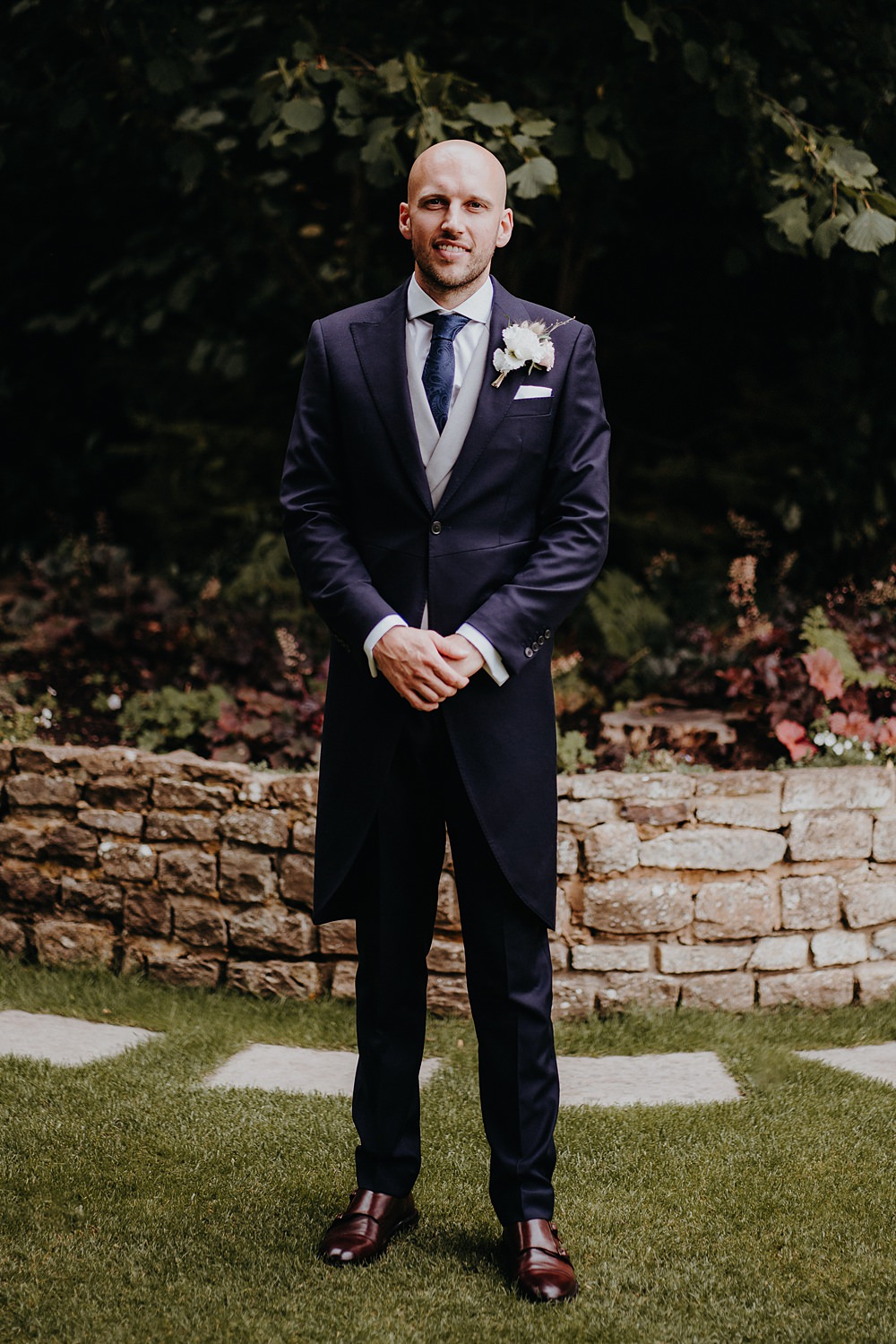 Groom Groomsmen Navy Suit Tails Tie Waistcoat Outdoor Surrey Wedding Kit Myers Photography