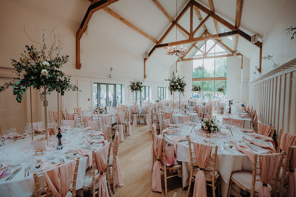 Barn Reception Pink Decor Chairs Flowers Outdoor Surrey Wedding Kit Myers Photography
