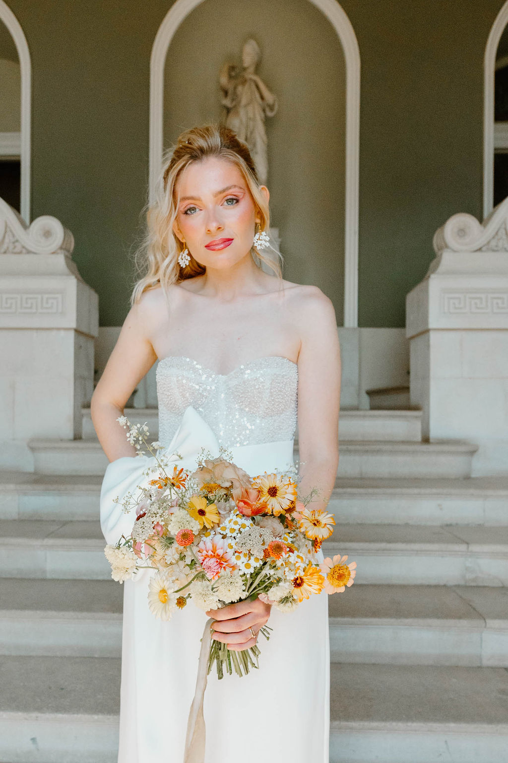 Strapless Sweetheart Bride Gown Dress Train Pink Orange Yellow Wedding Ideas Mimosa Photography