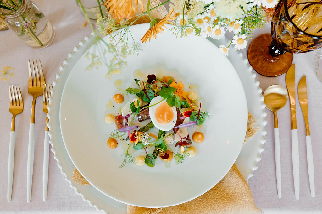 Dinner Meal Pink Orange Yellow Wedding Ideas Mimosa Photography