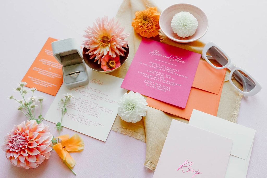 Invites Stationery Pink Orange Yellow Wedding Ideas Mimosa Photography