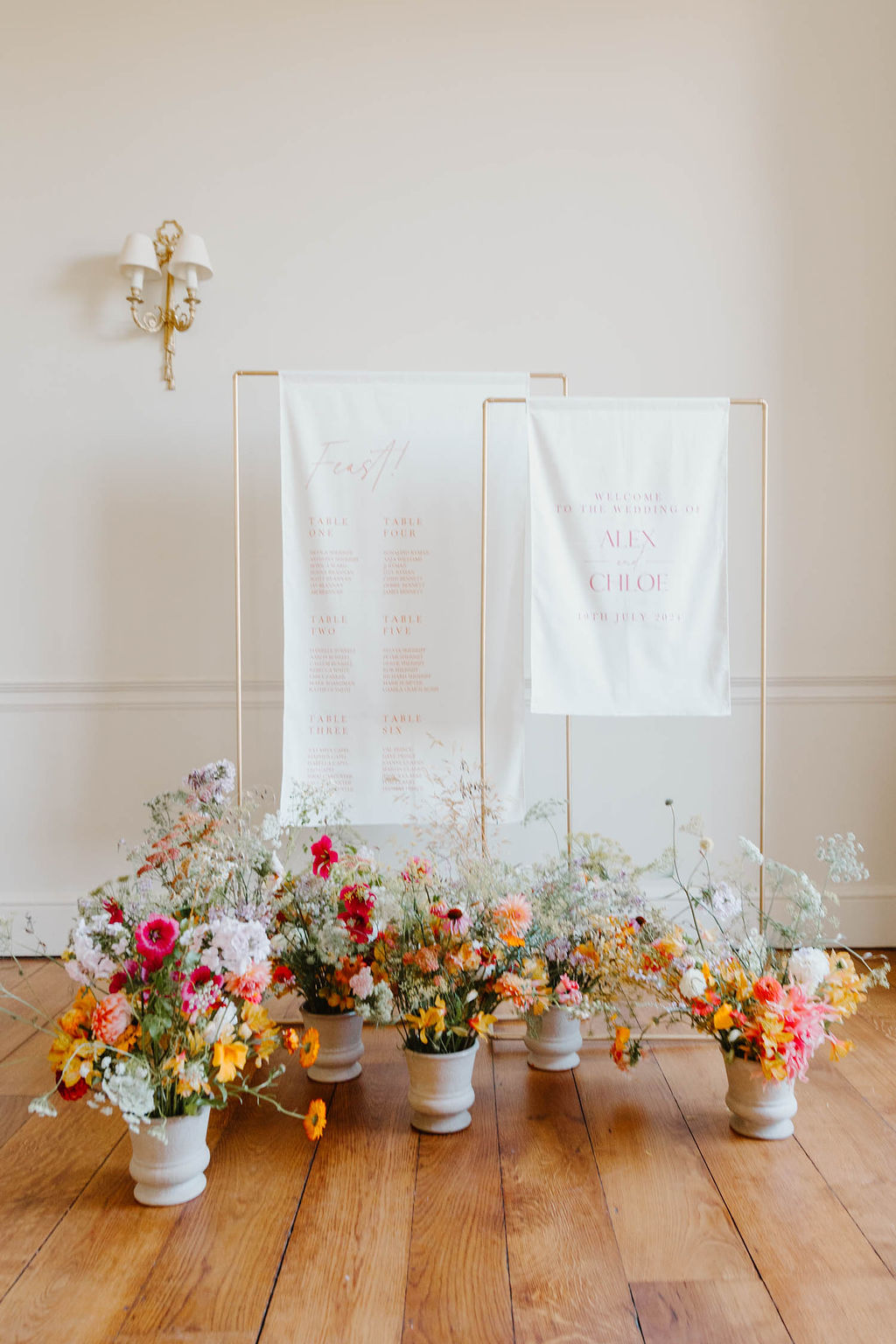 Table Plan Sign Banner Flowers Pink Orange Yellow Wedding Ideas Mimosa Photography