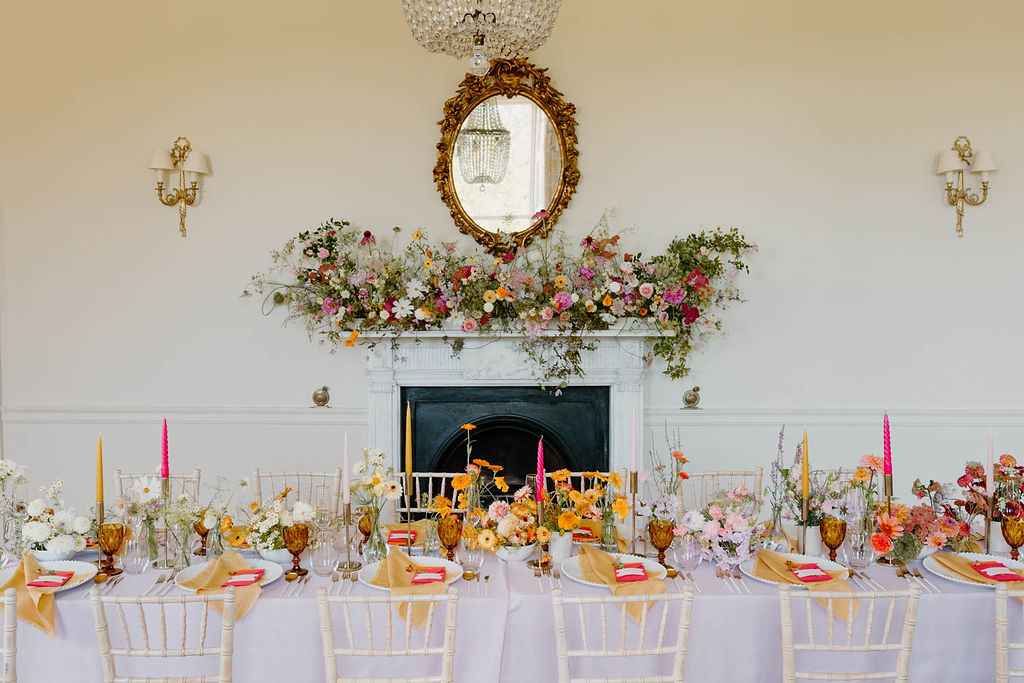 Table Decor Flowers Candles Pink Orange Yellow Wedding Ideas Mimosa Photography