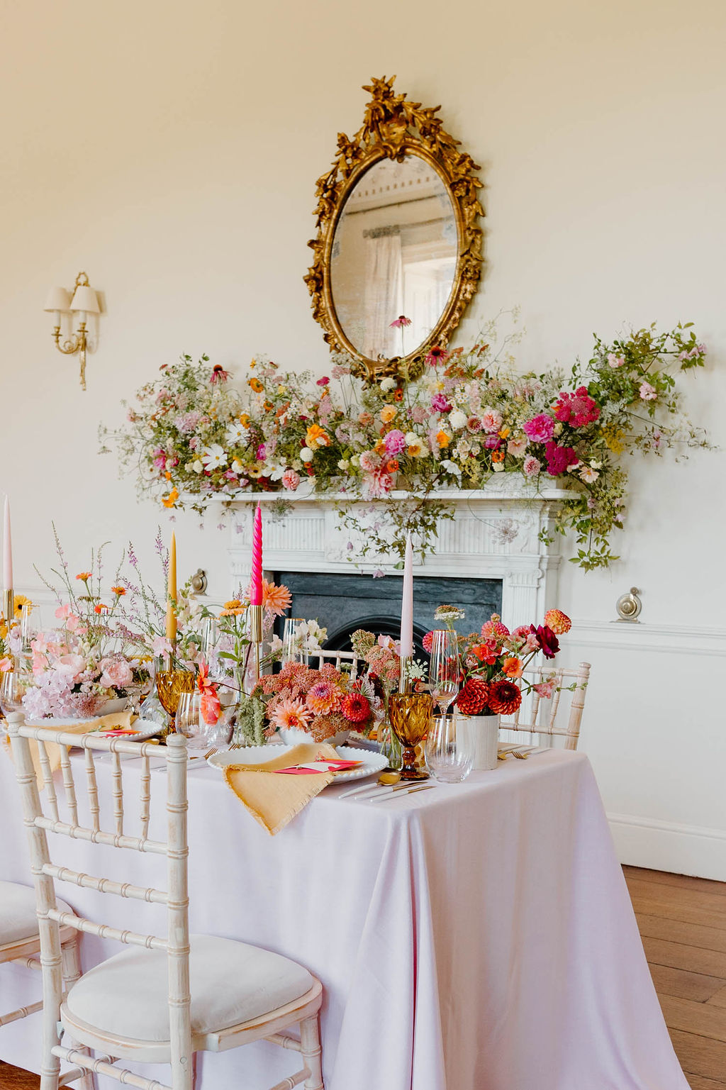 Table Decor Flowers Candles Pink Orange Yellow Wedding Ideas Mimosa Photography