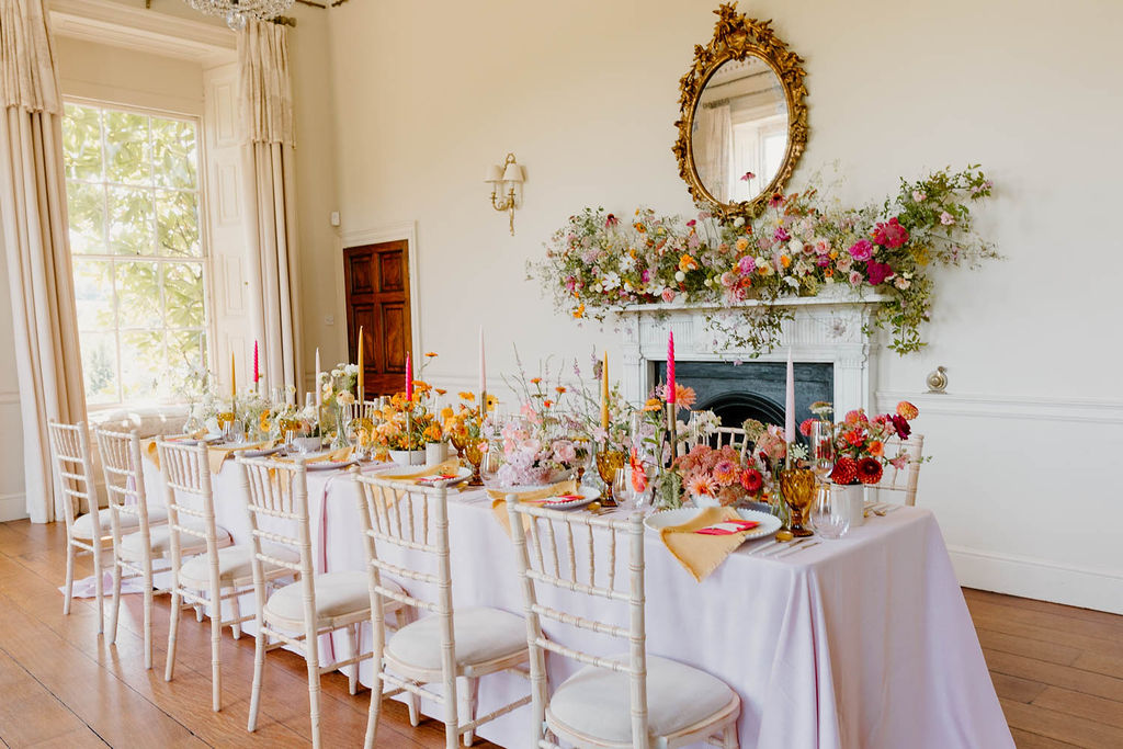Table Decor Flowers Candles Pink Orange Yellow Wedding Ideas Mimosa Photography