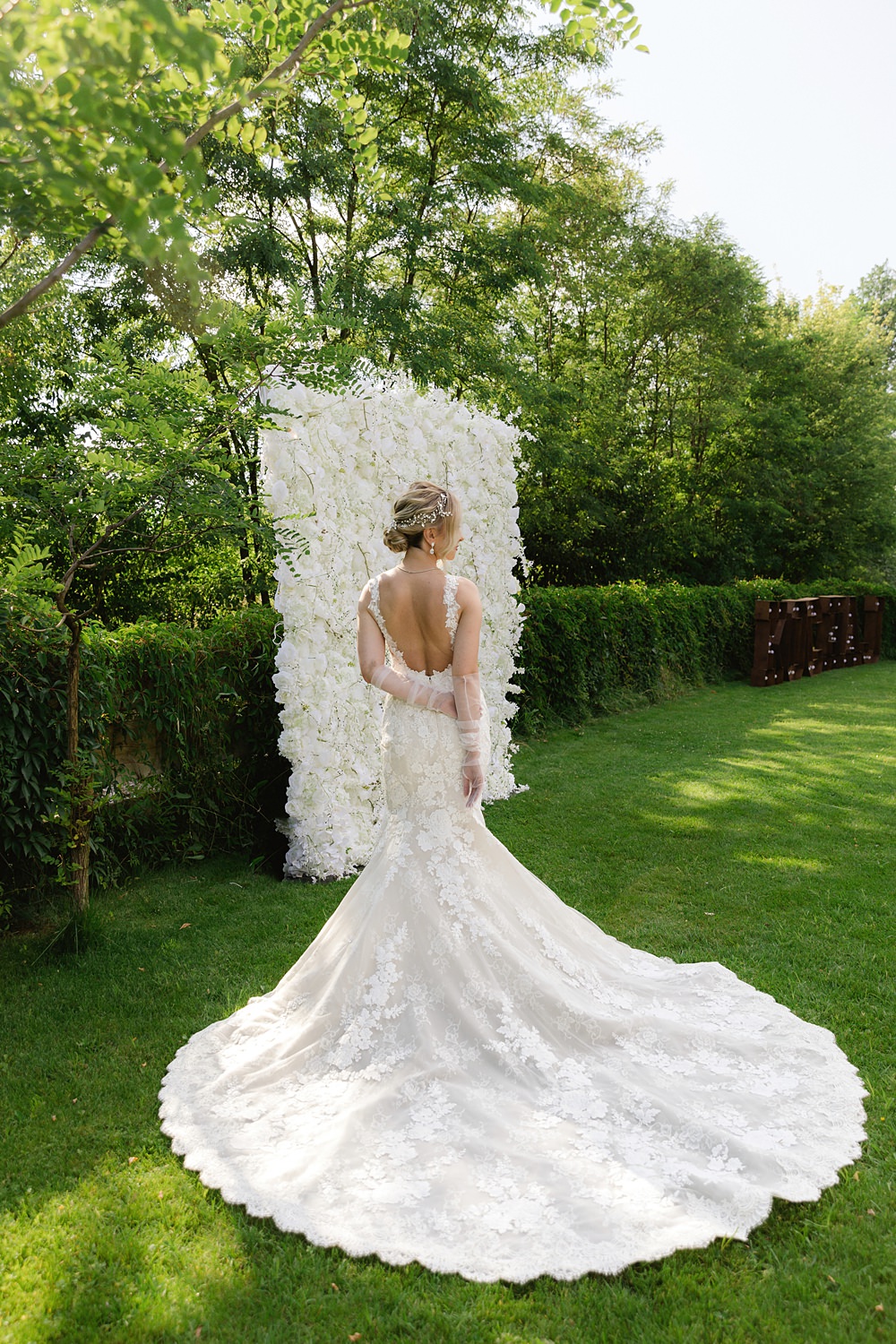 Bride Lace Open Back Gown Train Poland Barn Wedding Matt and Lena Photography