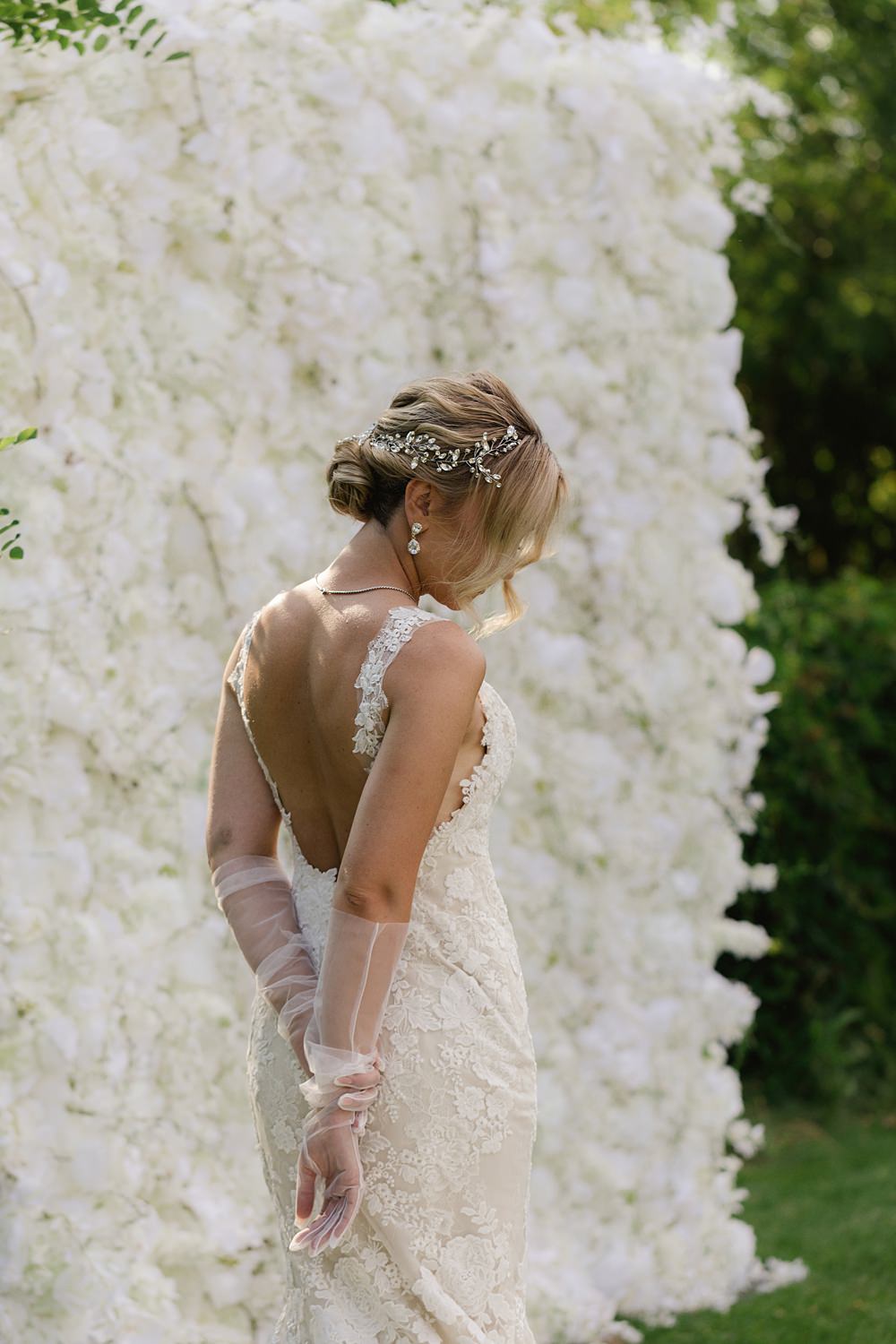 Bride Lace Open Back Gown Train Gloves Poland Barn Wedding Matt and Lena Photography