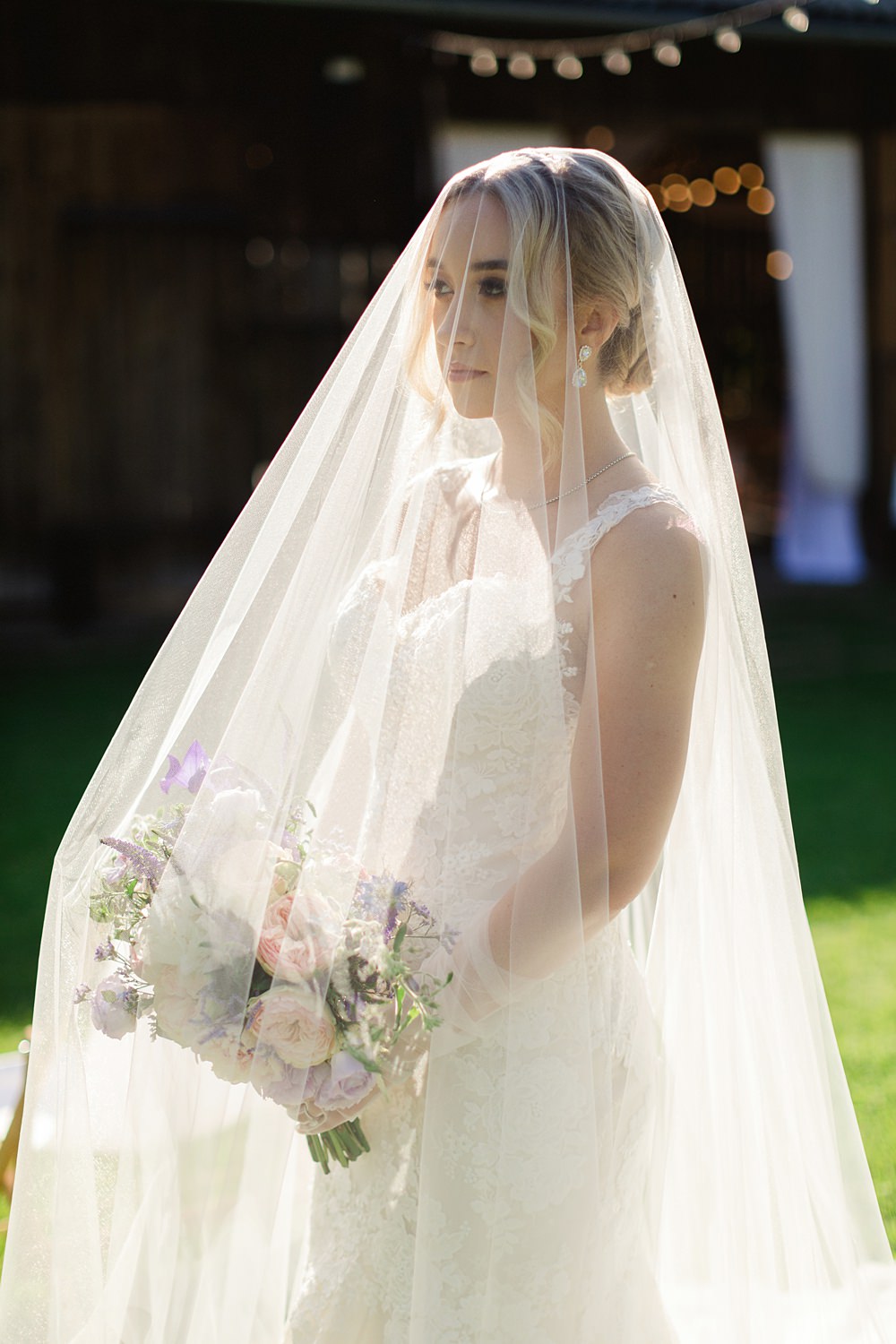 Bride Lace Veil Gown Train Poland Barn Wedding Matt and Lena Photography