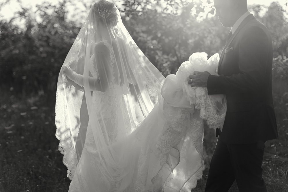 Bride Lace Veil Gown Train Poland Barn Wedding Matt and Lena Photography