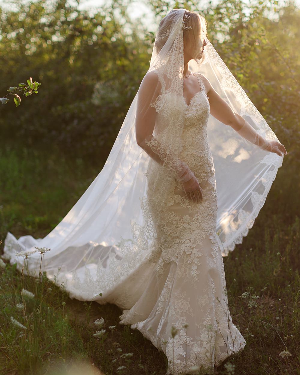 Bride Lace Veil Gown Train Poland Barn Wedding Matt and Lena Photography