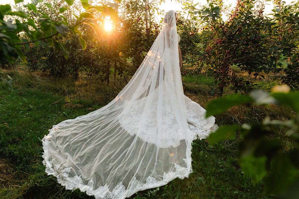 Bride Lace Veil Gown Train Poland Barn Wedding Matt and Lena Photography