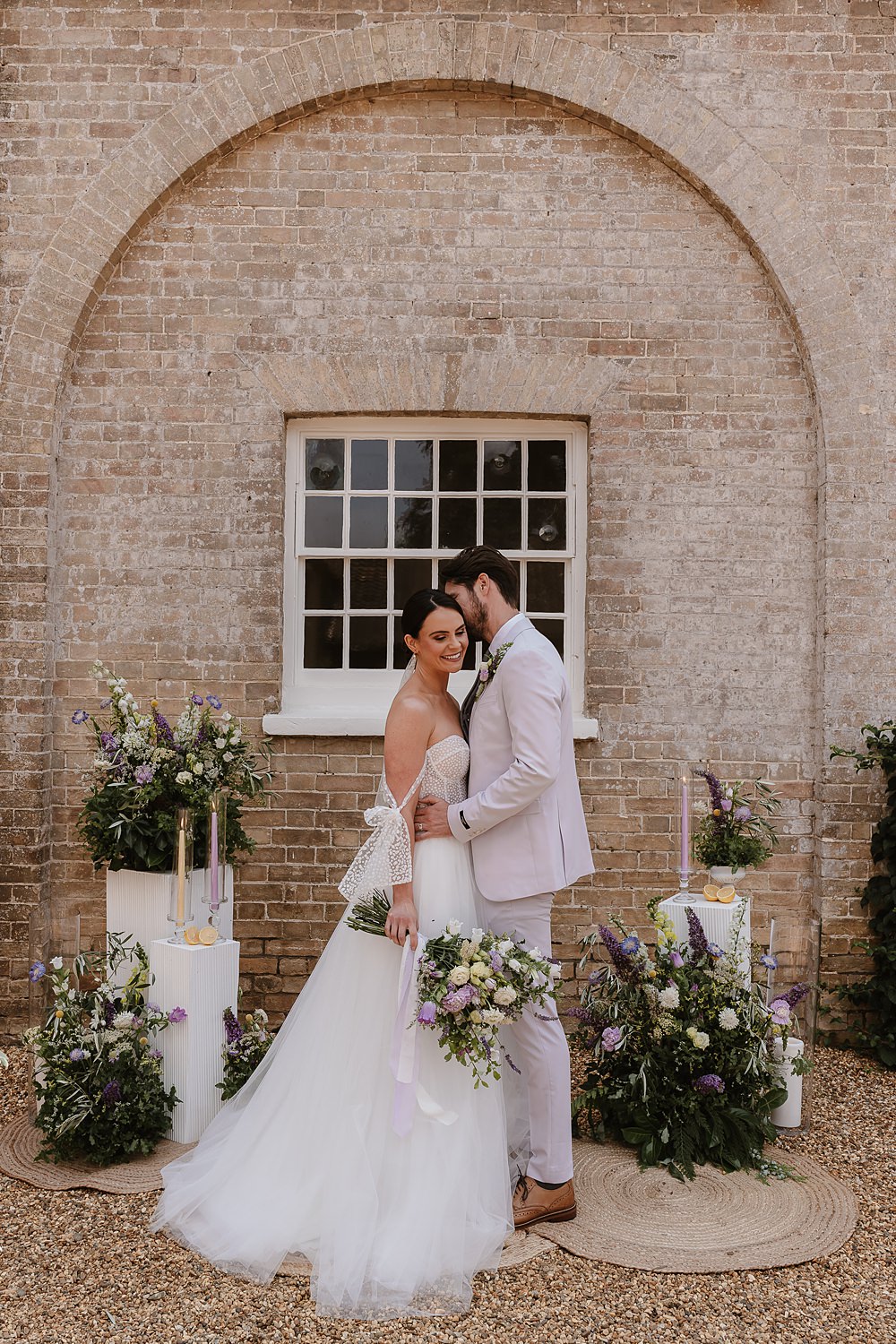 Shotesham Park Wedding By Emma Olivia Photography White Pillars Flowers Candles Ceremony Decor Yellow Lilac