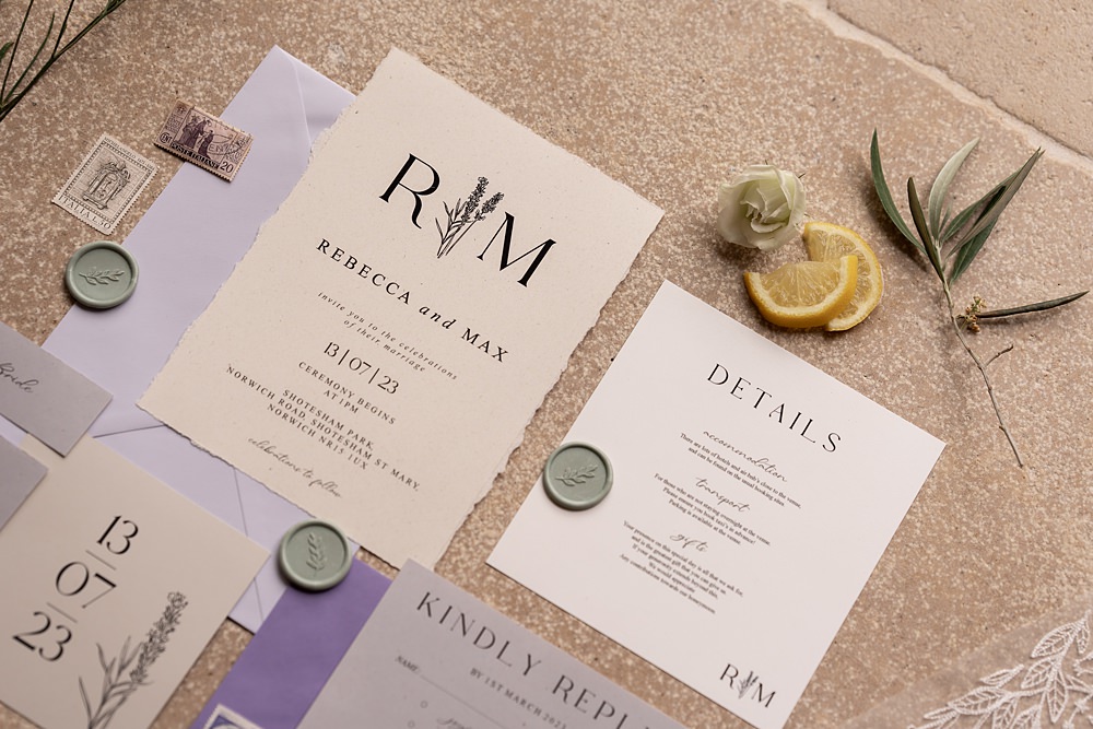 Shotesham Park Wedding By Emma Olivia Photography Stationery Invites Lavender Lilac