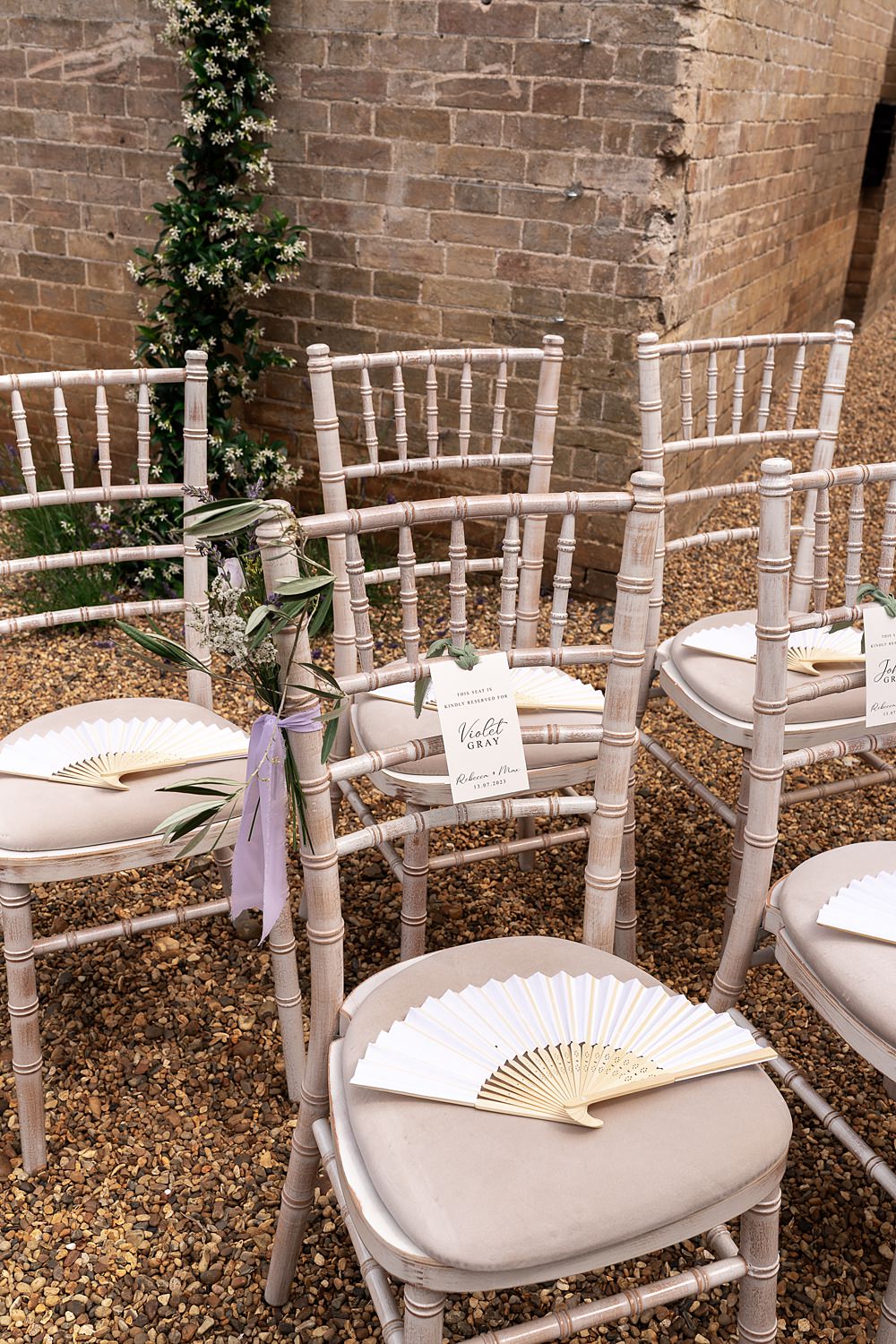 Ceremony Chairs Fans Reserved Tags Shotesham Park Wedding By Emma Olivia Photography