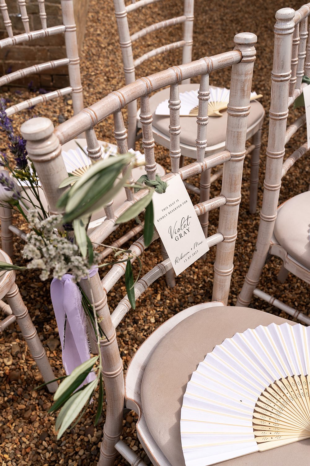 Ceremony Chairs Fans Reserved Tags Shotesham Park Wedding By Emma Olivia Photography