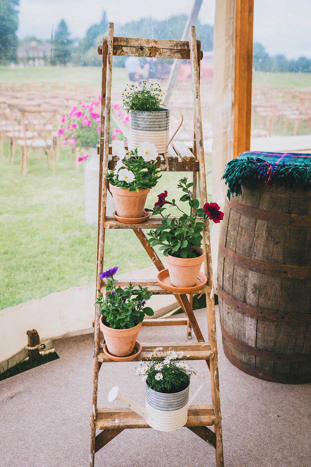 Ladder Decor Pot Plants South Yorkshire Farm Wedding Amy Jordison Photography