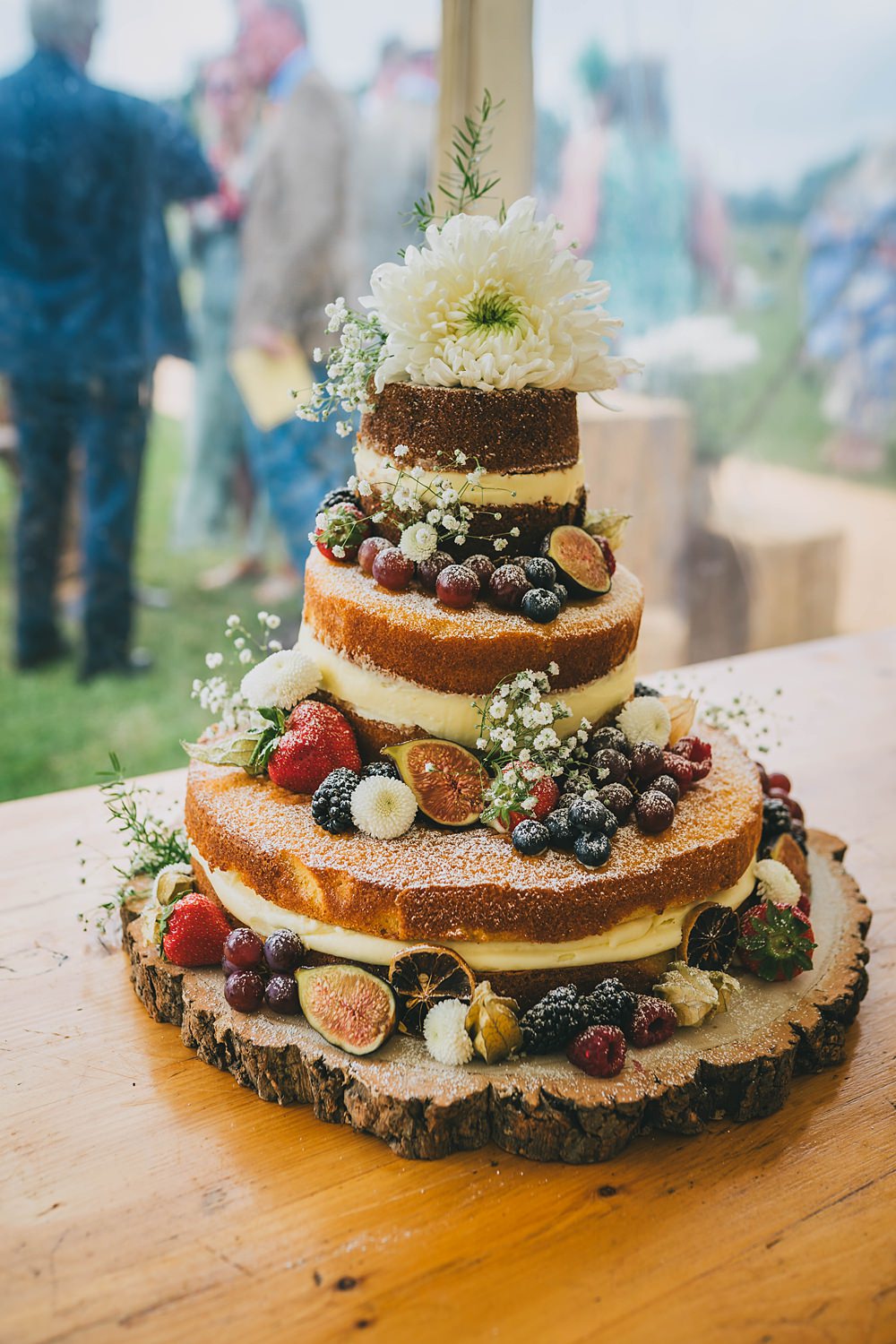 South Yorkshire Farm Wedding Amy Jordison Photography Naked Cake Flowers Berries Log Stand