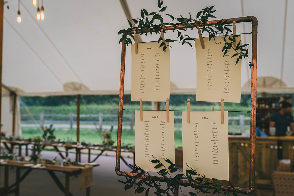 South Yorkshire Farm Wedding Amy Jordison Photography Copper Pipe Frame Table Plan Greenery