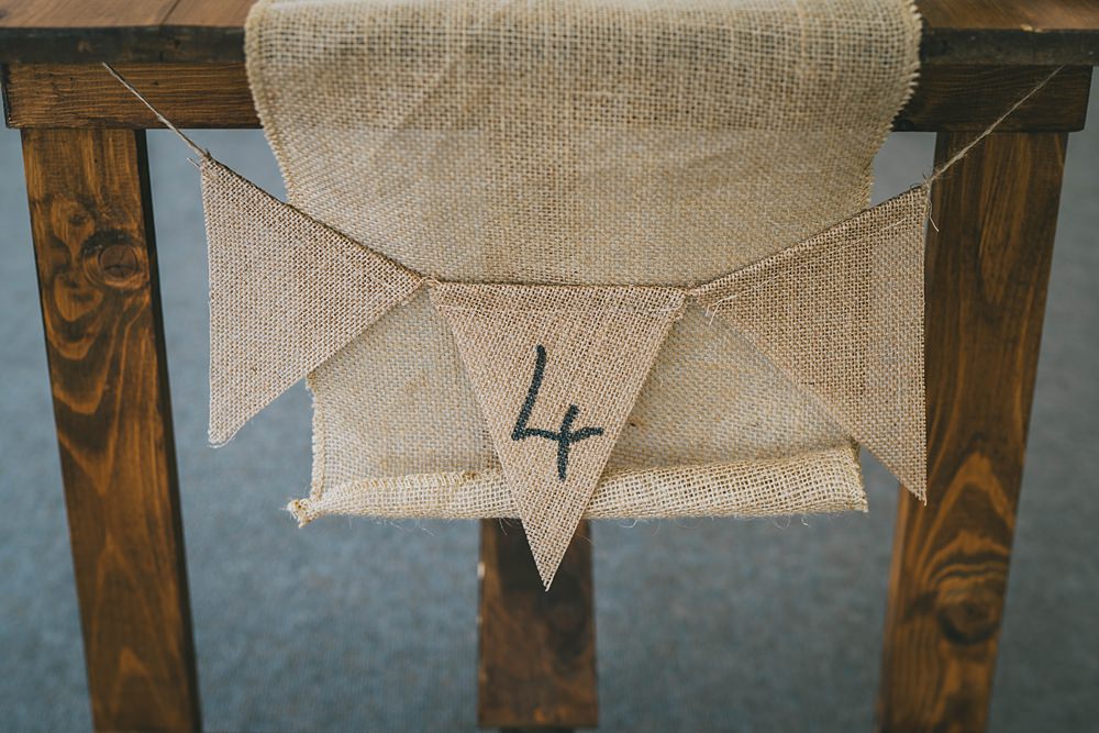 South Yorkshire Farm Wedding Amy Jordison Photography Hessian Burlap Chair Bunting Decor Table Name