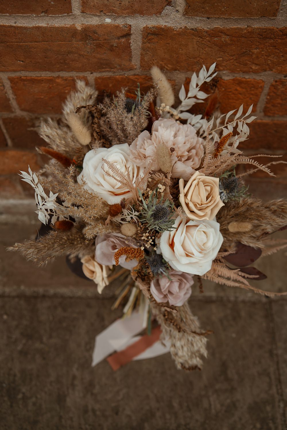 Swallows Nest Barn Wedding Rebel Love Club Dried Flower Bouquet Bride Toffee Cream Dusky Pink