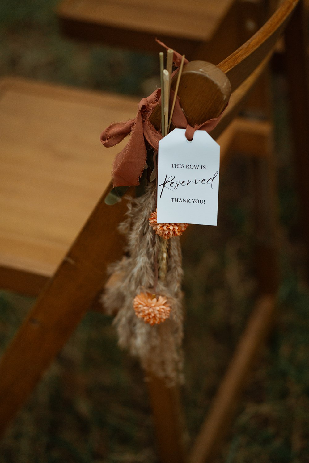 Pew End Chair Flowers Reserved Sign Swallows Nest Barn Wedding Rebel Love Club