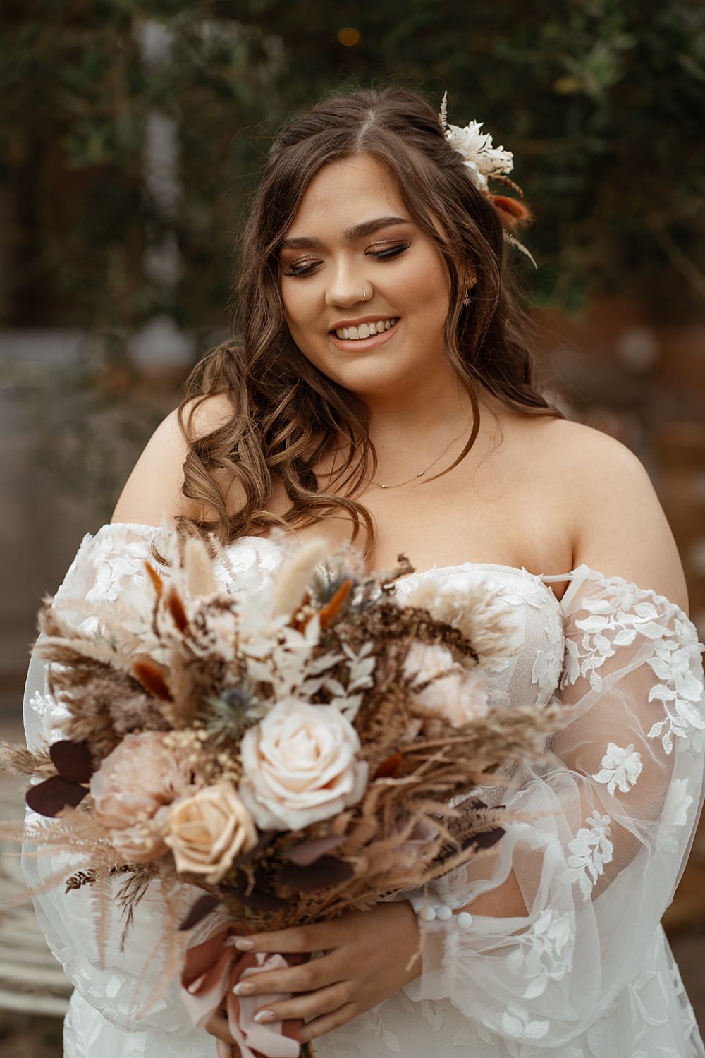 Dried Flower Bouquet Bride Toffee Cream Dusky Pink Swallows Nest Barn Wedding Rebel Love Club