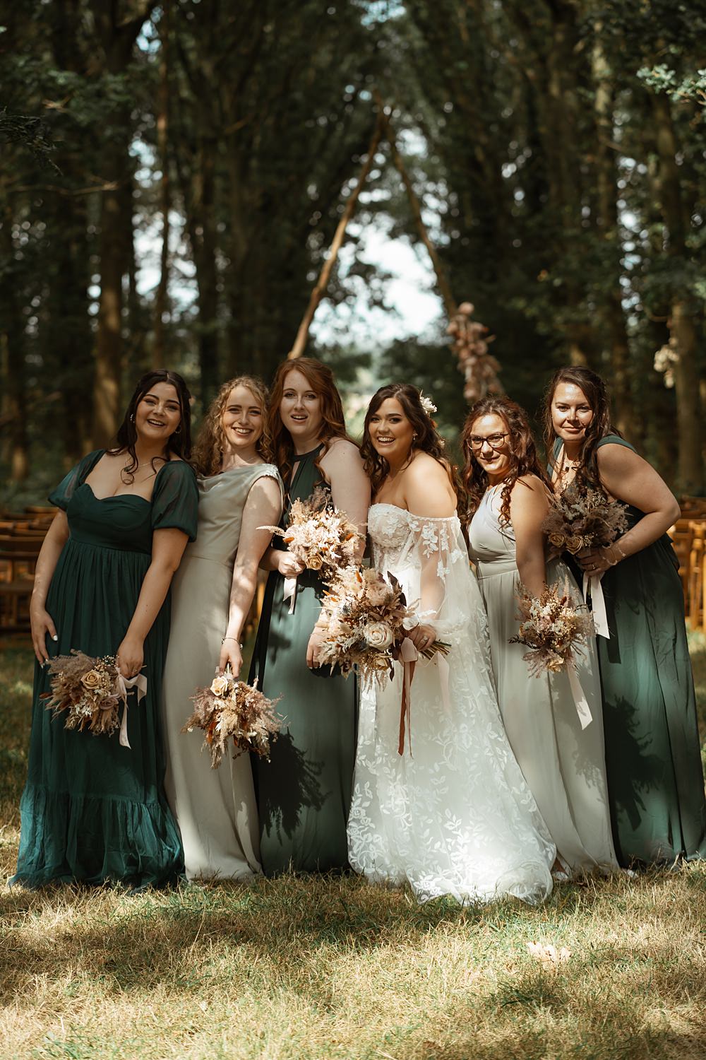 Swallows Nest Barn Wedding Rebel Love Club Mismatched Bridesmaid Dresses Green Sage