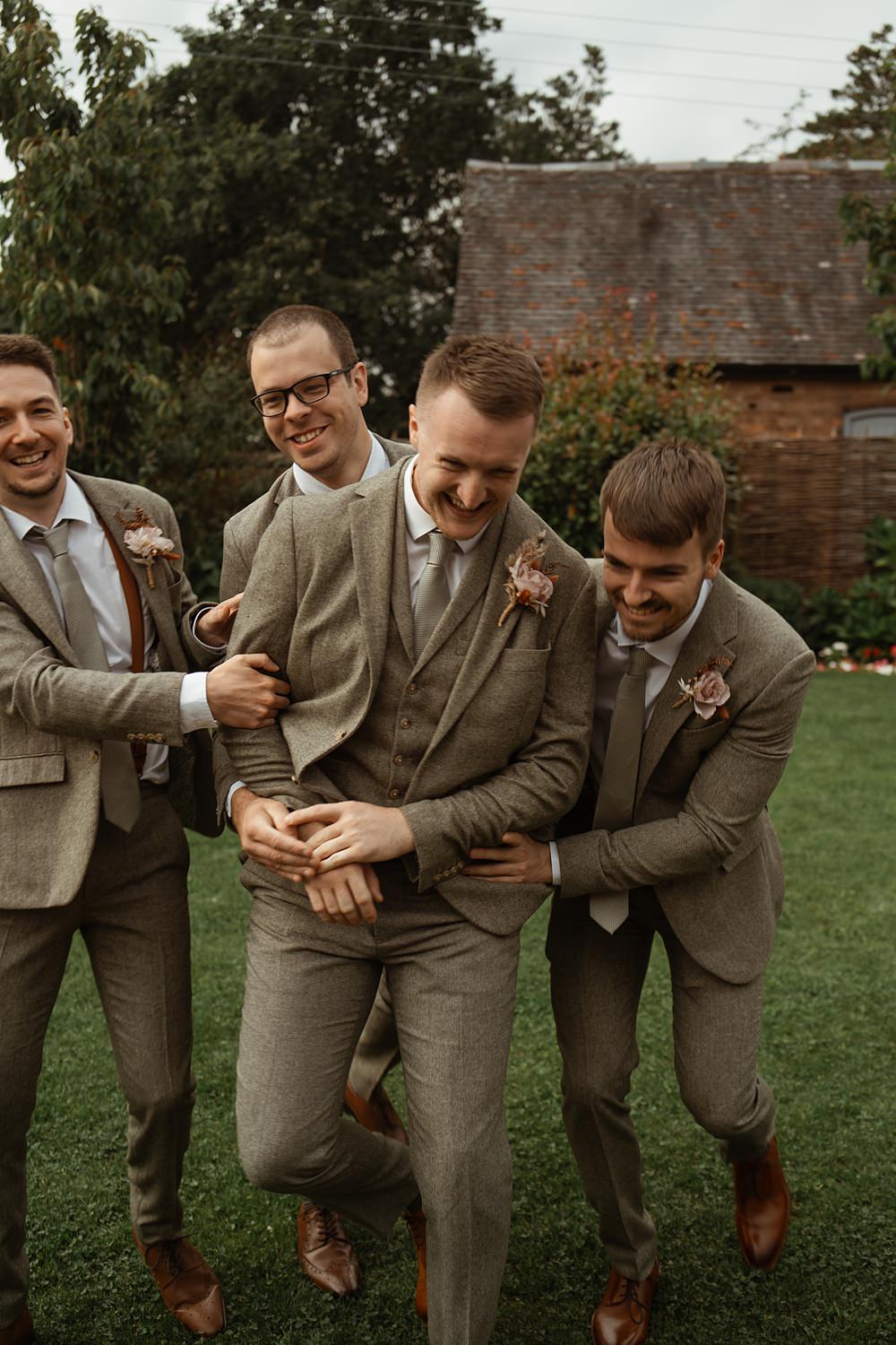 Groom Groomsmen Suit Sage Green Tweed Swallows Nest Barn Wedding Rebel Love Club