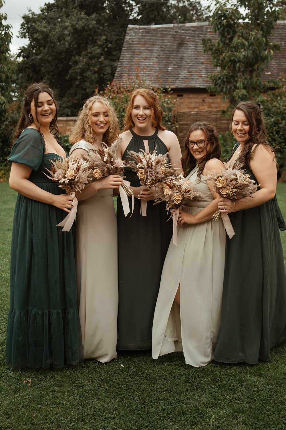Swallows Nest Barn Wedding Rebel Love Club Mismatched Bridesmaid Dresses Green Sage